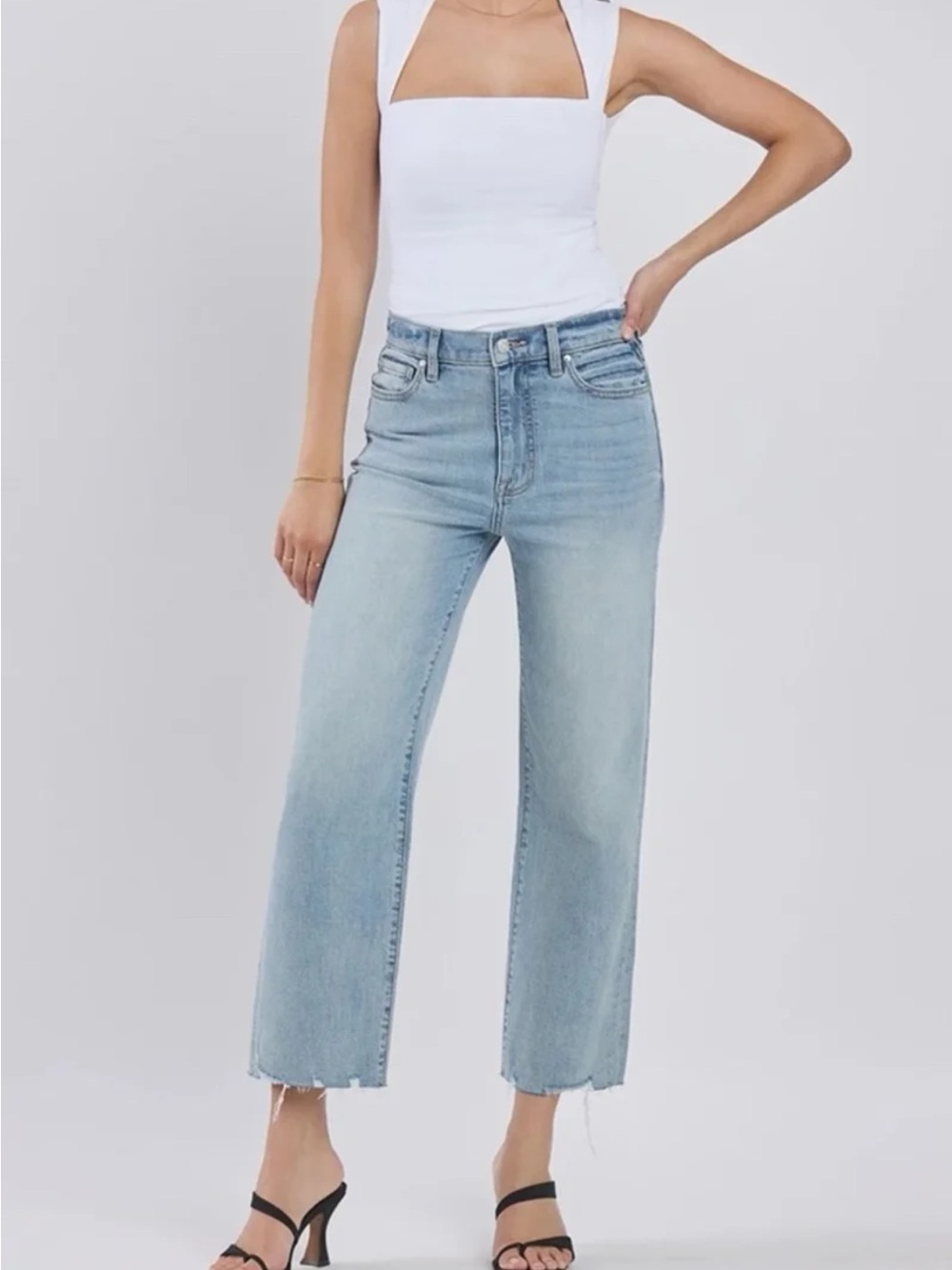 Eunina Dawn super high rise wide leg cropped jeans in Medium Wash size 11/30 - Picture 6 of 12